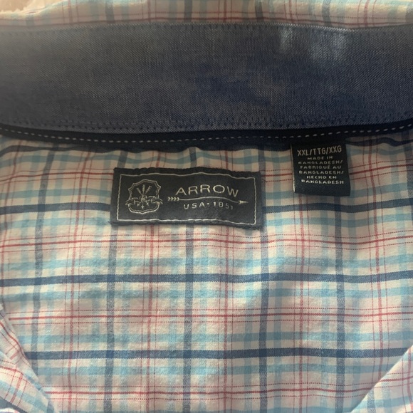 Arrow Men's Light Blue and Pink Plaid Shirt - Picture 1 of 9